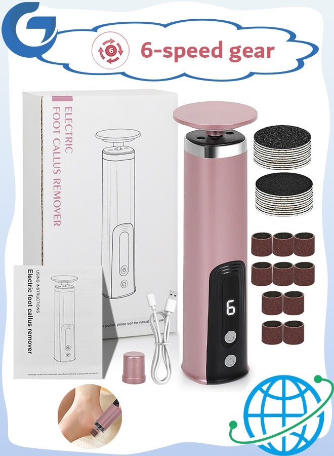 مانجي 2 بوصة 1 مزيل كلس كهربائي القدم، منظف أقدام سريع قابل للضبط مع أقراص صنفرة ورقية بديلة، أداة تهذيب مع شاشة عرض رقمية للبشرة المميتة والكلس (وردي) - Image 1
