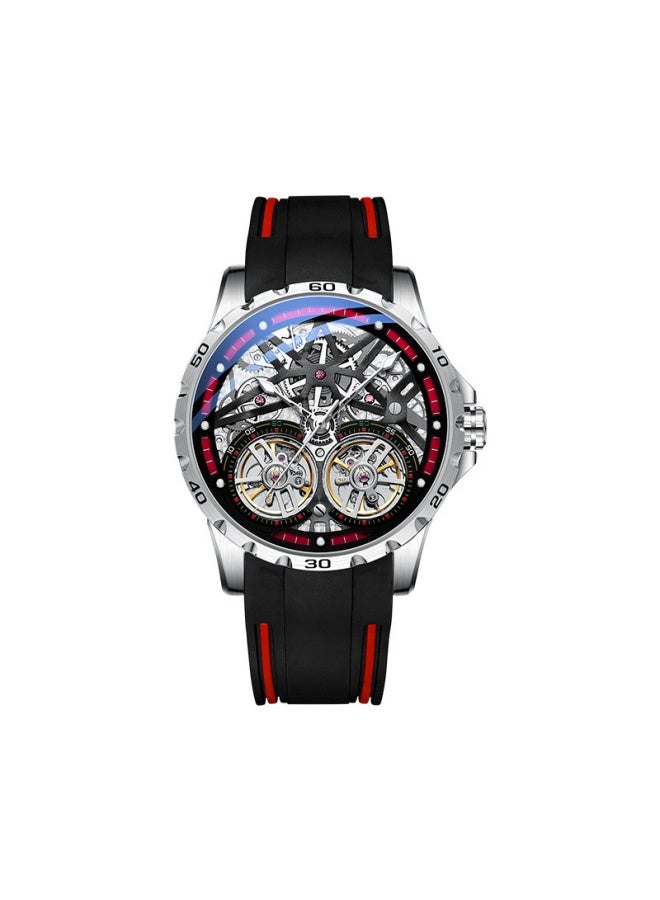 Mark Fairwhale Men's Water-Resistant Casual Mechanical Watch - Round Case, Silver with Red Dial
