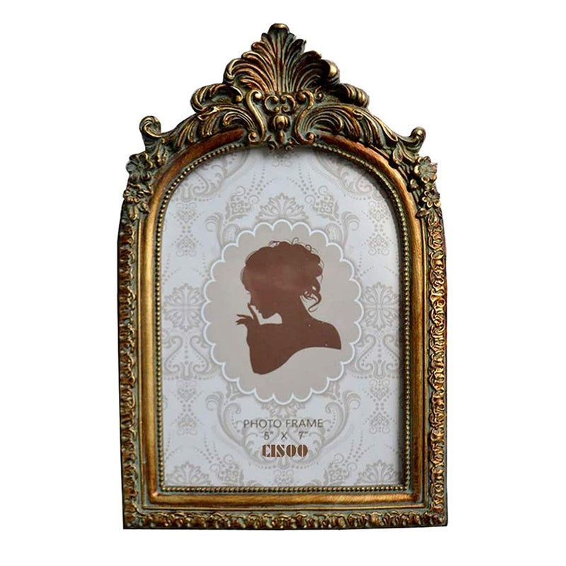 CISOO Vintage Picture Frame 5x7 Antique Photo Frame Table Top Display and Wall Hanging Home Decor Ornate Photo Gallary Art Bronze Gold