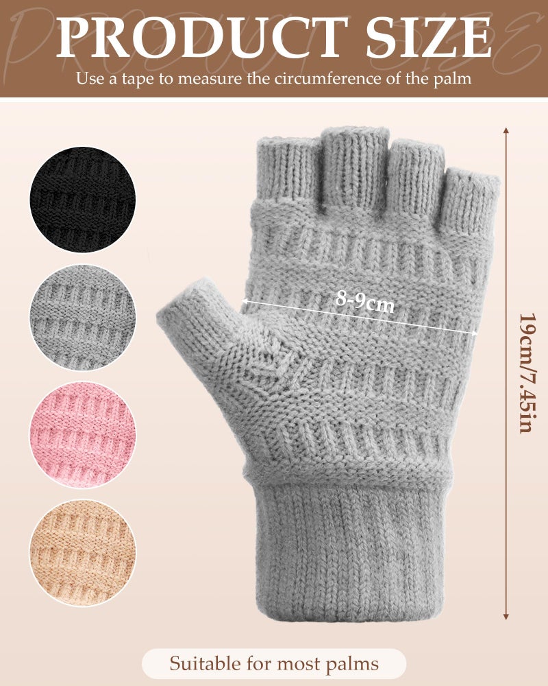 Velmitten 4 Pairs Fingerless Gloves for Women Men Fleece Lined Half Finger Gloves Winter Warm Thick Knitted Stretch Fingerless Mittens for Working Running Cycling Driving Typing - Image 2