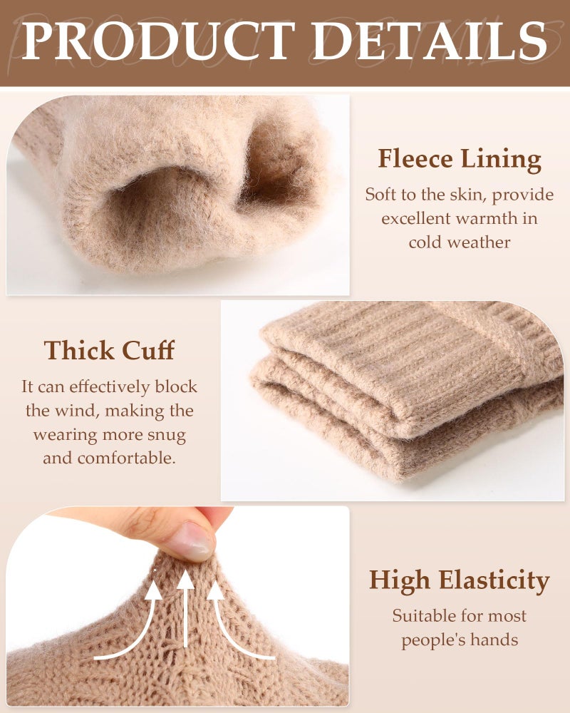 Velmitten 4 Pairs Fingerless Gloves for Women Men Fleece Lined Half Finger Gloves Winter Warm Thick Knitted Stretch Fingerless Mittens for Working Running Cycling Driving Typing - Image 3