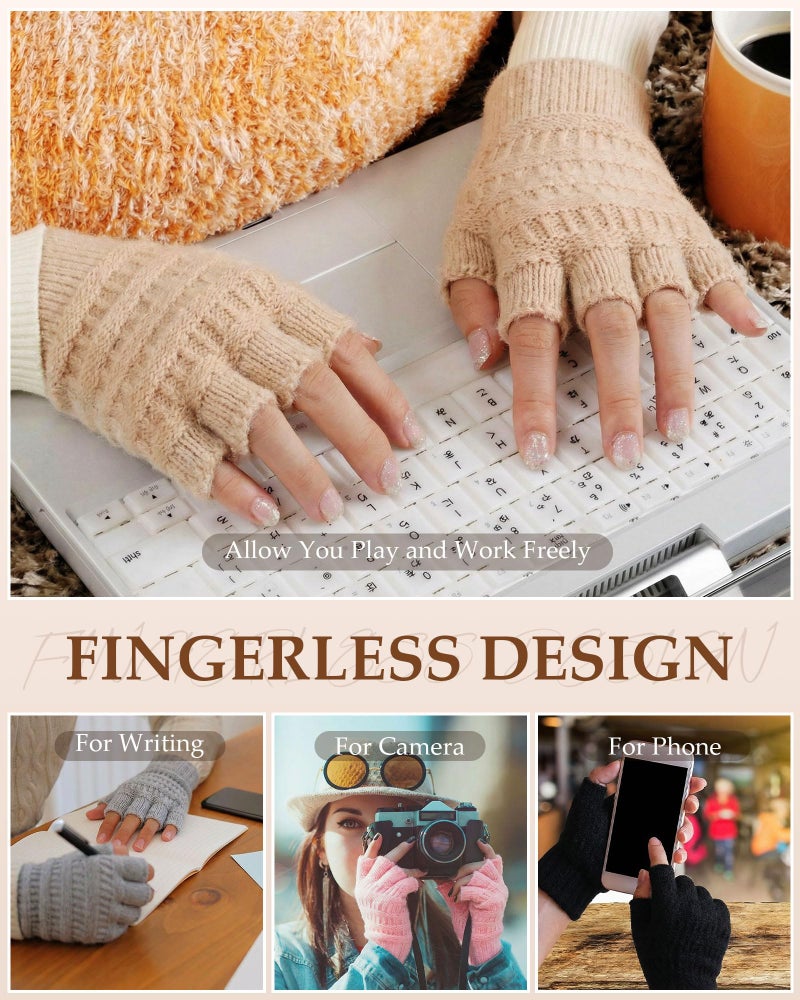 Velmitten 4 Pairs Fingerless Gloves for Women Men Fleece Lined Half Finger Gloves Winter Warm Thick Knitted Stretch Fingerless Mittens for Working Running Cycling Driving Typing - Image 4