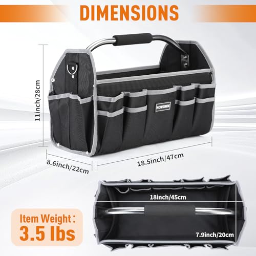 Kowsinde 18 Inch Tool Bag Electrician Tool Bag Open Top Tool Bags 26 Pockets Can Hold Many Tools Steel Handle and Removable Shoulder Strap - Image 3