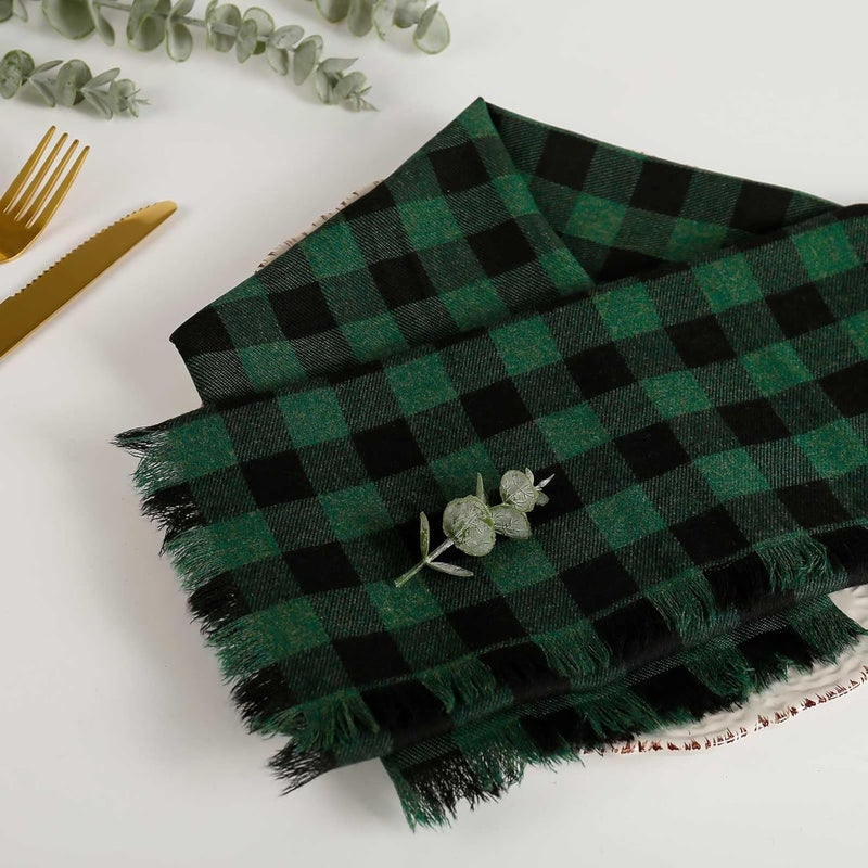 LogHog Handmade Cloth Napkins Set of 12 100 Cotton Cloth Napkin with Fringe 17X17 Inches GreenBlack Buffalo Check Napkins for Christmas Dinner Table Decor - Image 2