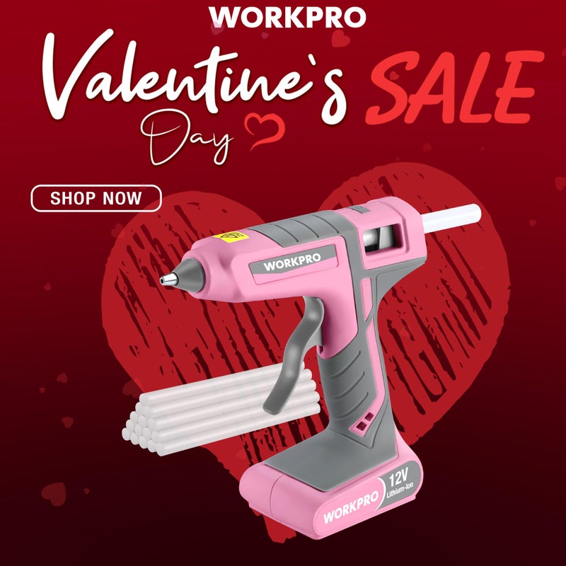 WORKPRO Full Size Cordless Hot Melt Glue Gun - 12V Rechargeable Fast Preheating Glue Gun Kit with 15pcs Full Size Glue Sticks, Auto Power-off Glue Gun for DIY Project, Art, Craft - Pink Ribbon - Image 2