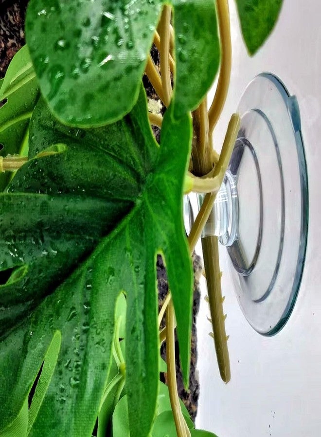 KERUIDENG Reptile Plants for Terrarium Decor, Amphibian Habitat Decor, Snake Tank Accessories, Artificial Hanging Plants with Suction Cup-2 Packs (Fake Monstera) - Image 3