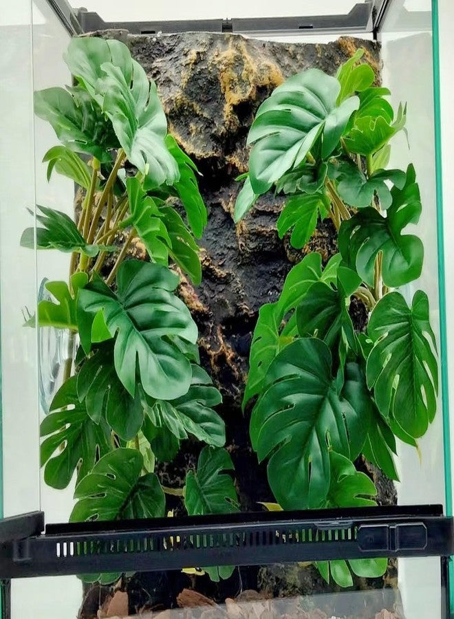 KERUIDENG Reptile Plants for Terrarium Decor, Amphibian Habitat Decor, Snake Tank Accessories, Artificial Hanging Plants with Suction Cup-2 Packs (Fake Monstera) - Image 1