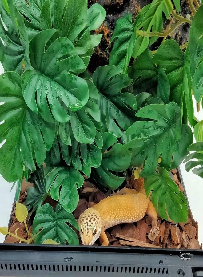 KERUIDENG Reptile Plants for Terrarium Decor, Amphibian Habitat Decor, Snake Tank Accessories, Artificial Hanging Plants with Suction Cup-2 Packs (Fake Monstera) - Image 4