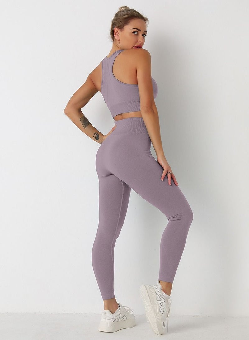 Loquat 2pcs Of Seamless Knit Fit Hip Lift Moisture Absorption Sweat Removal Exercise Fitness Suit Fitness Bra Yoga Suit  - Image 3
