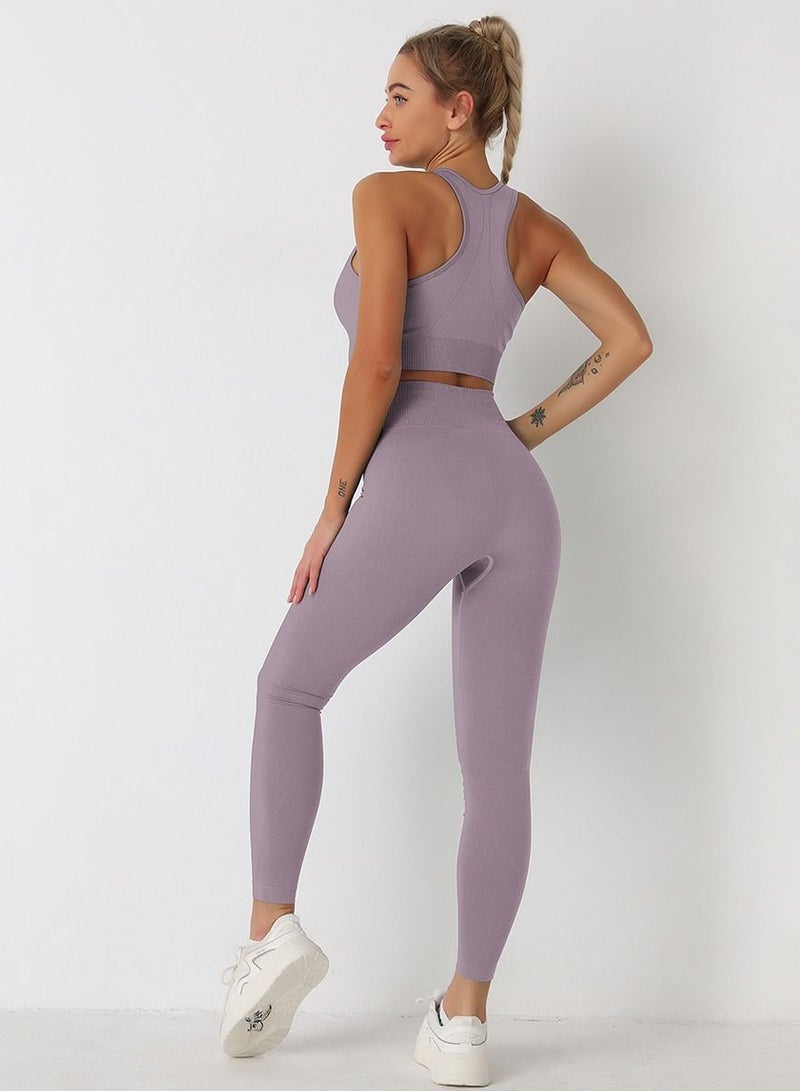 Loquat 2pcs Of Seamless Knit Fit Hip Lift Moisture Absorption Sweat Removal Exercise Fitness Suit Fitness Bra Yoga Suit  - Image 2