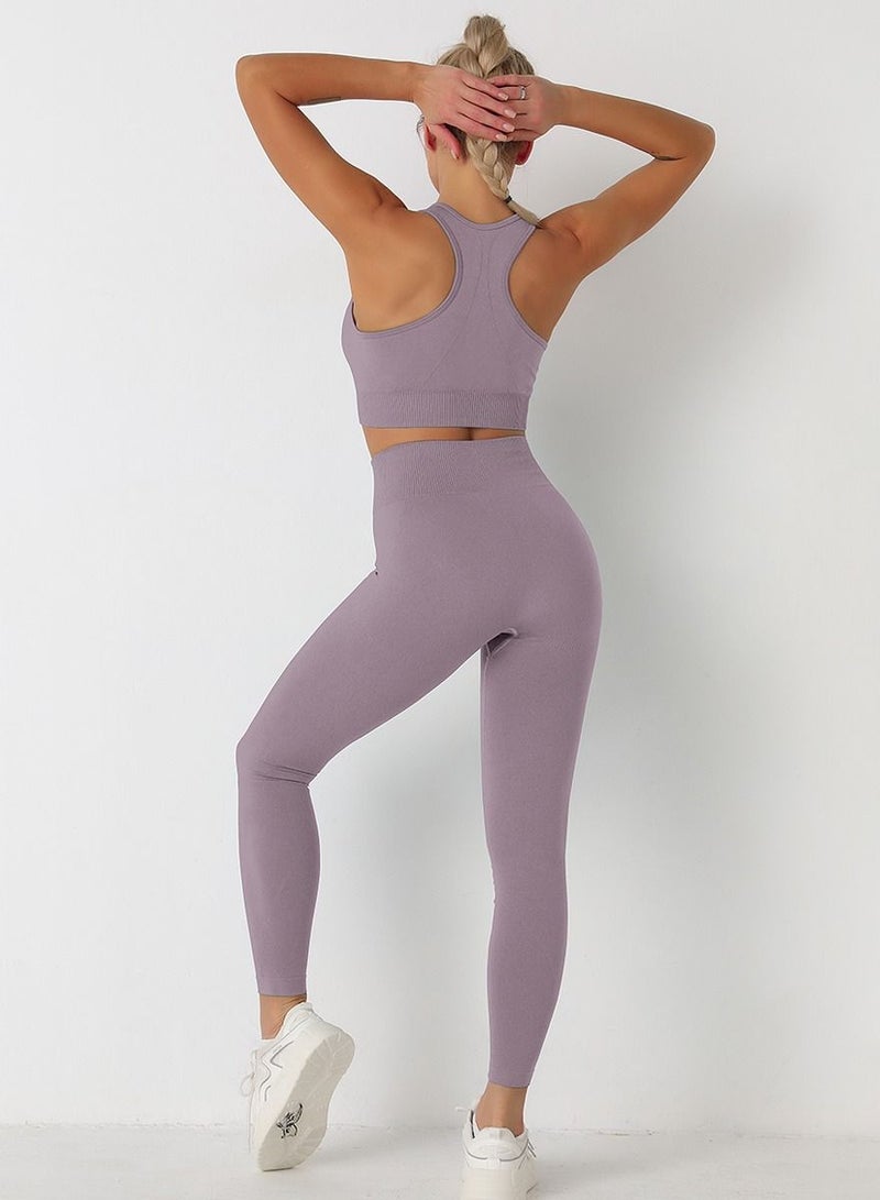 Loquat 2pcs Of Seamless Knit Fit Hip Lift Moisture Absorption Sweat Removal Exercise Fitness Suit Fitness Bra Yoga Suit  - Image 4