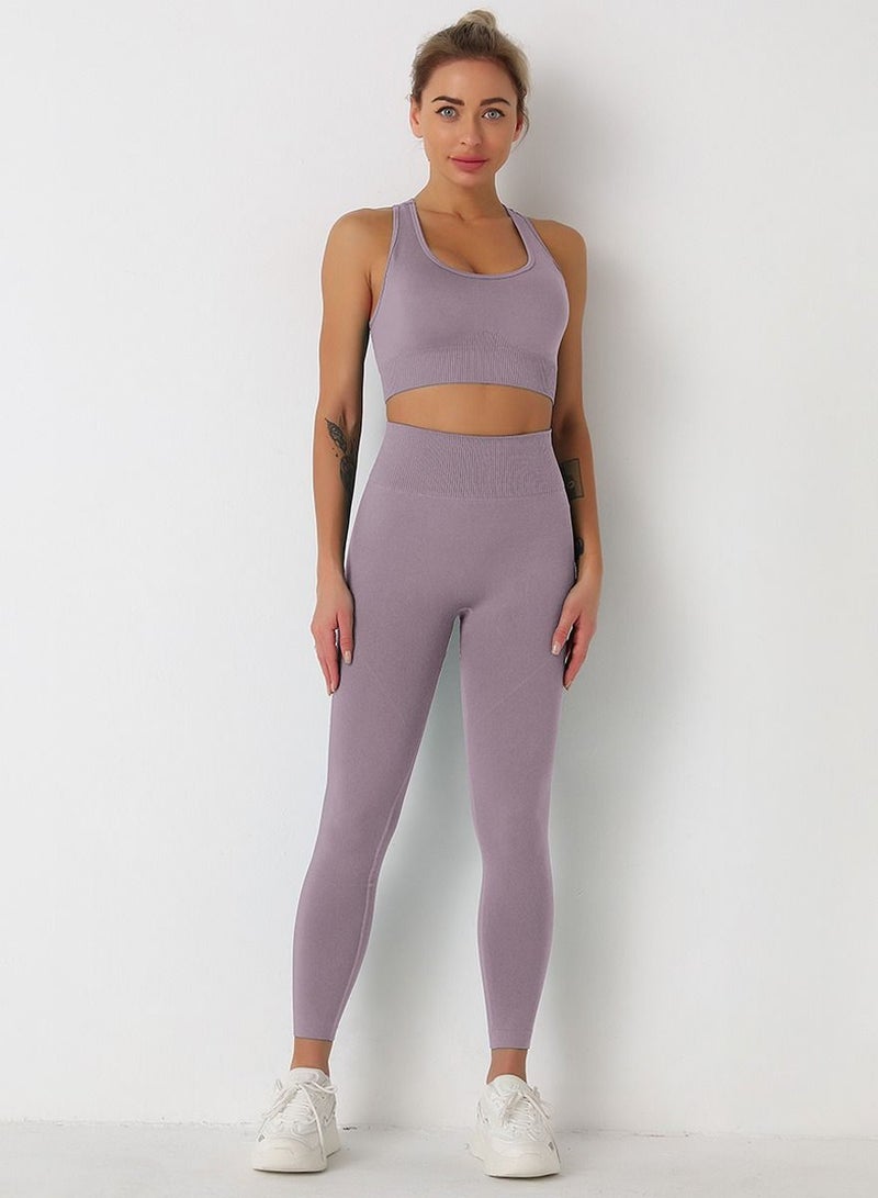 Loquat 2pcs Of Seamless Knit Fit Hip Lift Moisture Absorption Sweat Removal Exercise Fitness Suit Fitness Bra Yoga Suit  - Image 1