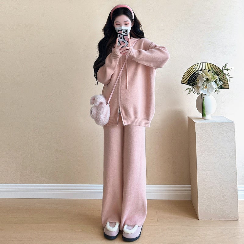 2024 Fashionable Maternity Clothing Set Autumn/Winter Loose-Fit Knit Outerwear Belly Covering Womens Fashion Outerwear Black suit  - Image 5