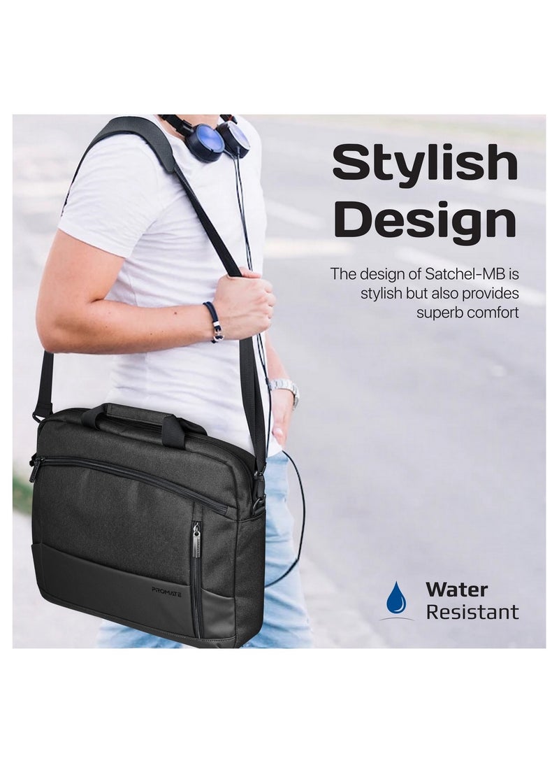 PROMATE Messenger Bag, Lightweight 15.6-Inch Laptop Bag With Secure Zippers, Water-Resistance, Luggage Belt, Front Pocket And Multiple Compartments Black - Image 2