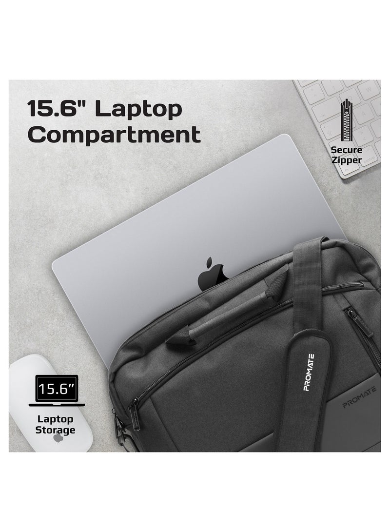 PROMATE Messenger Bag, Lightweight 15.6-Inch Laptop Bag With Secure Zippers, Water-Resistance, Luggage Belt, Front Pocket And Multiple Compartments Black - Image 3