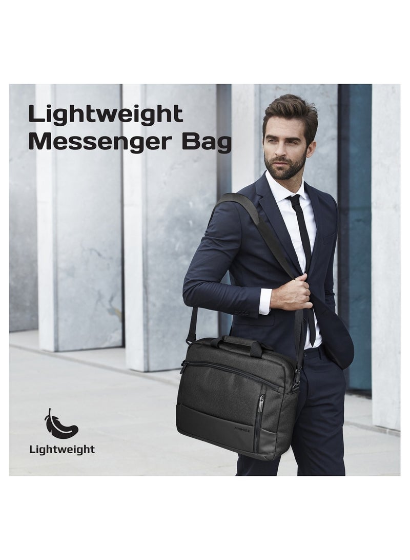 PROMATE Messenger Bag, Lightweight 15.6-Inch Laptop Bag With Secure Zippers, Water-Resistance, Luggage Belt, Front Pocket And Multiple Compartments Black - Image 4