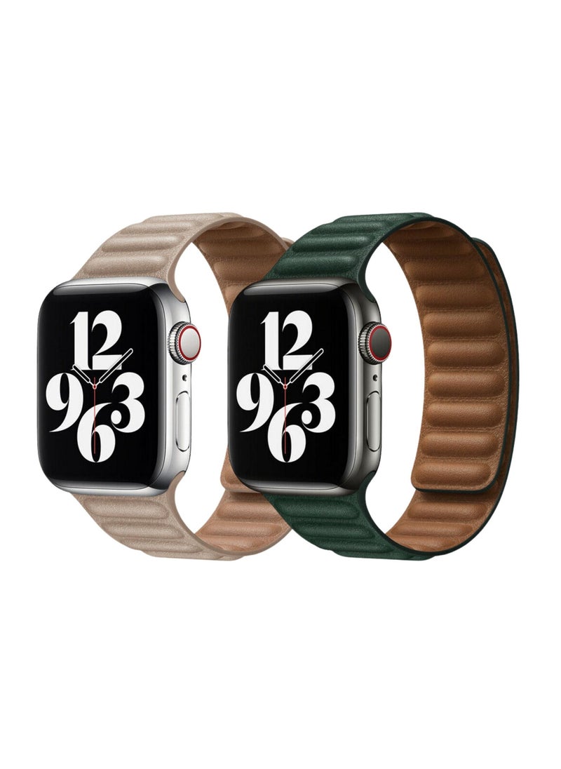 YOMNA For Apple Watch Leather Link Band Strap iWatch Series 40/44/41/45mm Star Light Strap with Sequoia Green Strap  - Image 1