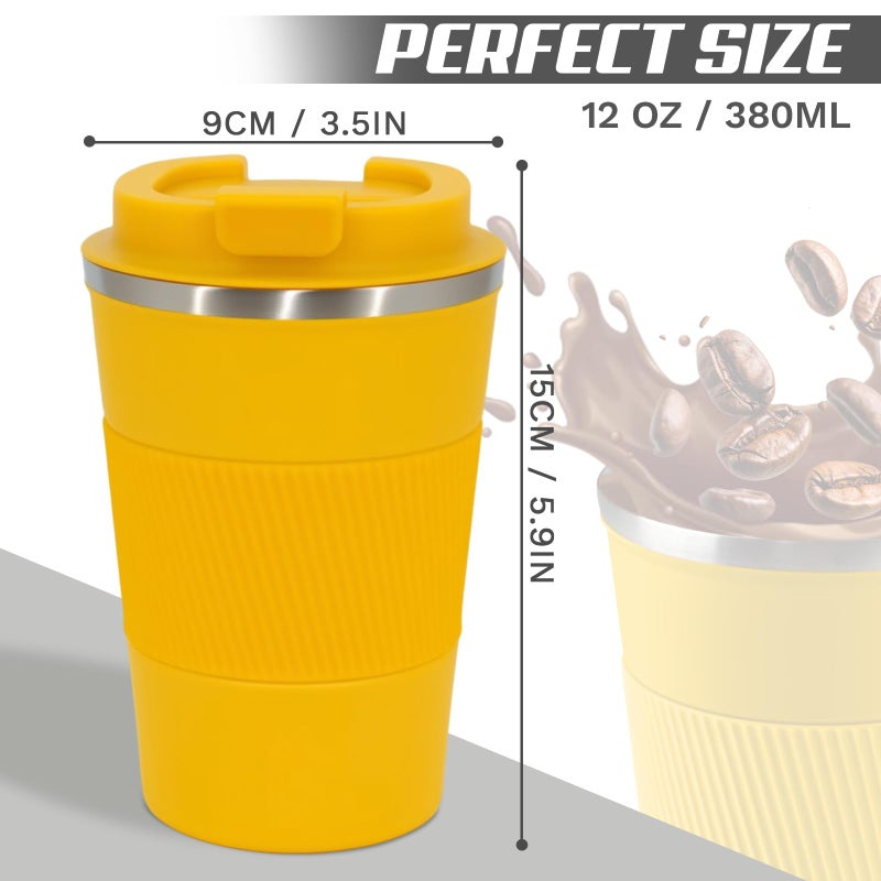 SPLMIFA Vacuum Insulated Travel Coffee Mug, Reusable Stainless Steel Tumbler with Leak-Proof Lid, Keeps Drinks Hot or Cold for Hours, Durable Portable Cup for Men & Women (3rd-Yellow, 12oz) - Image 4