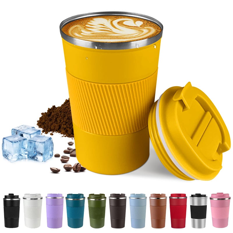 SPLMIFA Vacuum Insulated Travel Coffee Mug, Reusable Stainless Steel Tumbler with Leak-Proof Lid, Keeps Drinks Hot or Cold for Hours, Durable Portable Cup for Men & Women (3rd-Yellow, 12oz) - Image 1