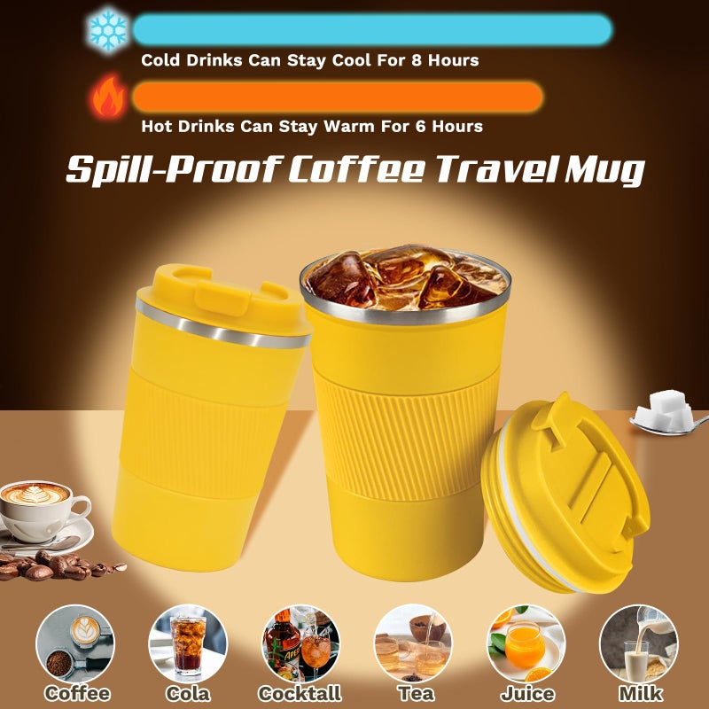 SPLMIFA Vacuum Insulated Travel Coffee Mug, Reusable Stainless Steel Tumbler with Leak-Proof Lid, Keeps Drinks Hot or Cold for Hours, Durable Portable Cup for Men & Women (3rd-Yellow, 12oz) - Image 2