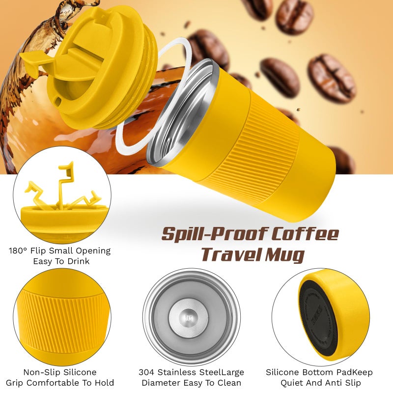 SPLMIFA Vacuum Insulated Travel Coffee Mug, Reusable Stainless Steel Tumbler with Leak-Proof Lid, Keeps Drinks Hot or Cold for Hours, Durable Portable Cup for Men & Women (3rd-Yellow, 12oz) - Image 3