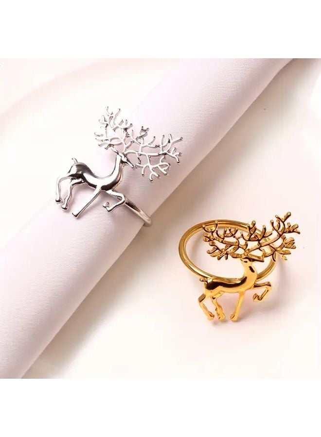 طقم حلقات المناديل الذهبية السبائكية مجموعة من 6 قطع، بتصميم ندفة الثلج والغزلان لعيد الميلاد وهالوين - Image 4