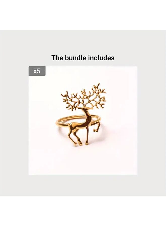 طقم حلقات المناديل الذهبية السبائكية مجموعة من 6 قطع، بتصميم ندفة الثلج والغزلان لعيد الميلاد وهالوين - Image 1