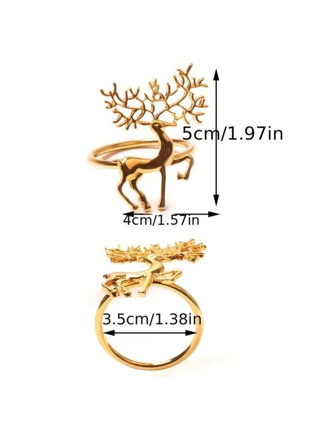 طقم حلقات المناديل الذهبية السبائكية مجموعة من 6 قطع، بتصميم ندفة الثلج والغزلان لعيد الميلاد وهالوين - Image 3