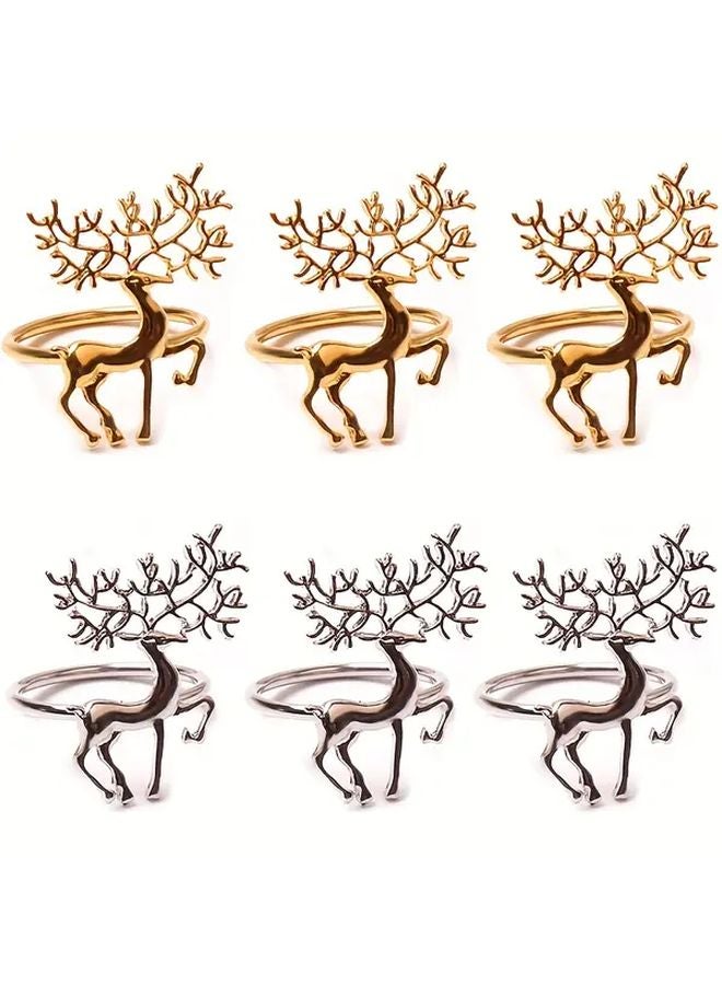 طقم حلقات المناديل الذهبية السبائكية مجموعة من 6 قطع، بتصميم ندفة الثلج والغزلان لعيد الميلاد وهالوين - Image 2