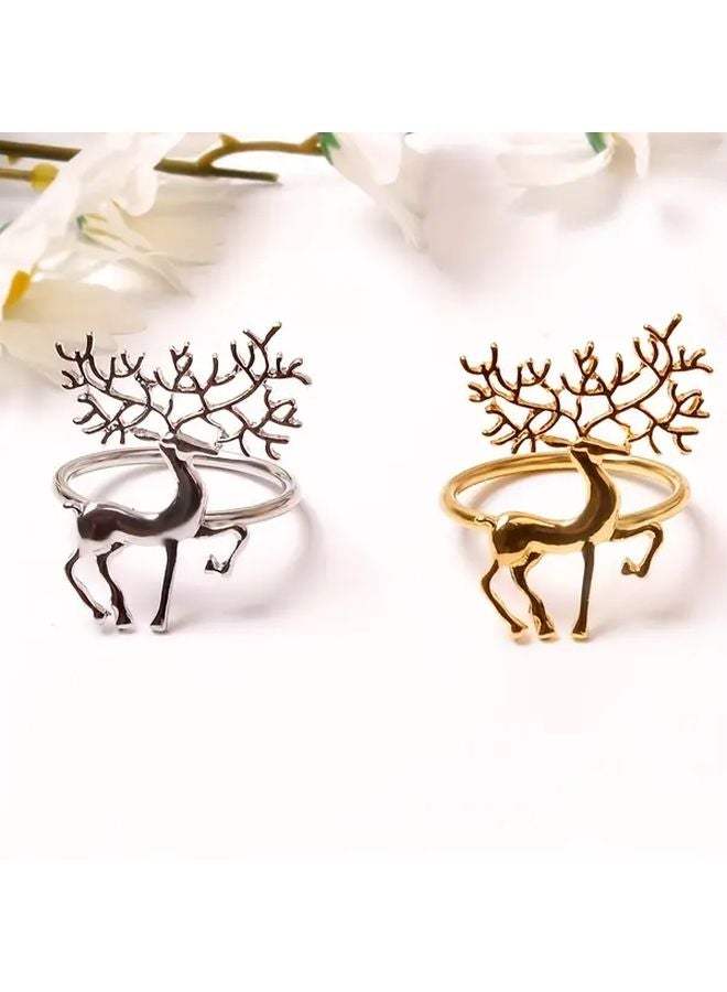 طقم حلقات المناديل الذهبية السبائكية مجموعة من 6 قطع، بتصميم ندفة الثلج والغزلان لعيد الميلاد وهالوين - Image 5