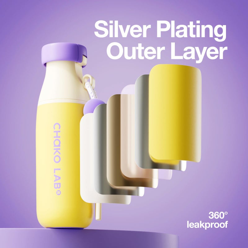 CHAKO LAB Insulated Ceramic liner Water Bottle with Two Strap | BPA-Free Leak Proof | 17oz Bottle with Spout Lid & Straw | pineapple - Image 4