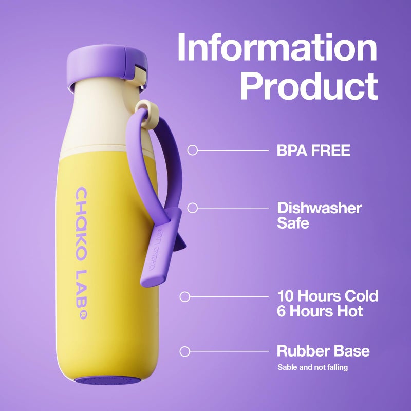 CHAKO LAB Insulated Ceramic liner Water Bottle with Two Strap | BPA-Free Leak Proof | 17oz Bottle with Spout Lid & Straw | pineapple - Image 2