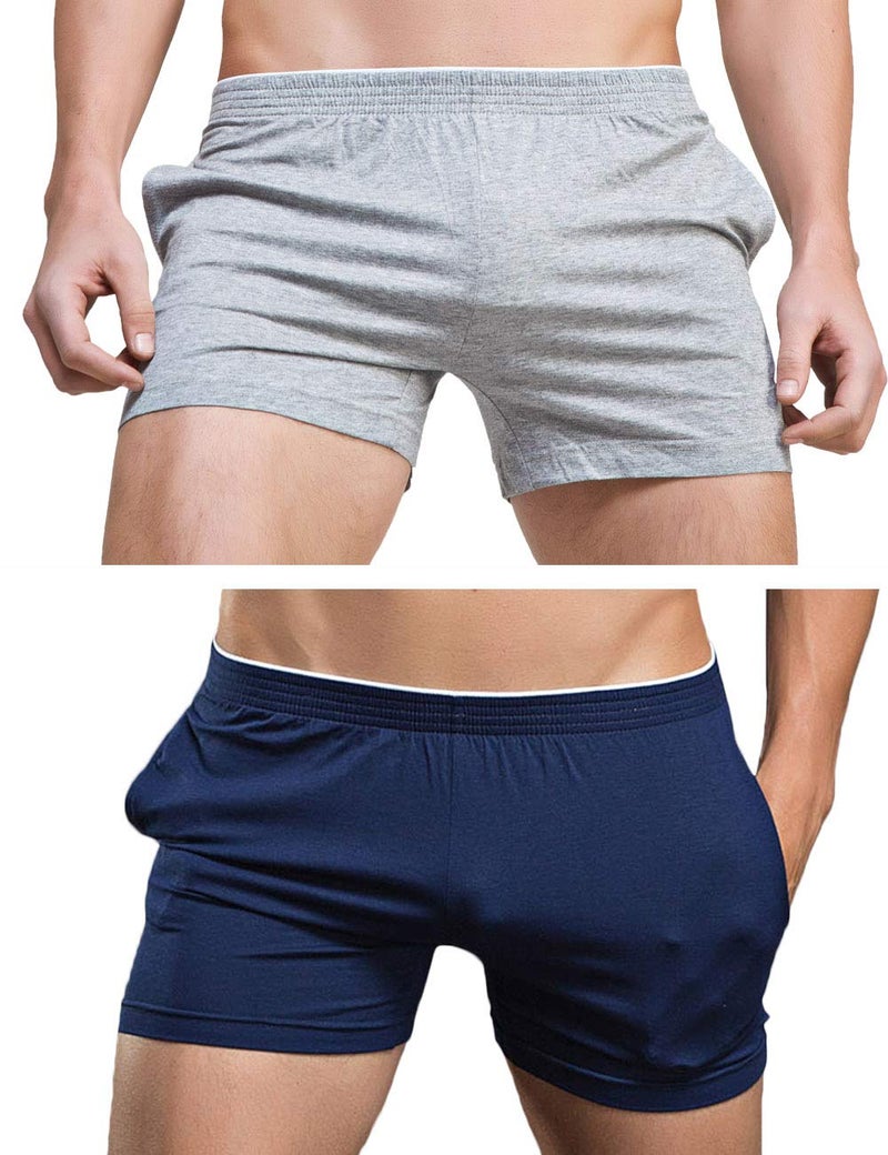 Rexcyril Men's Running Workout Active Shorts Cotton Gym Training Lounge Sleep Bottoms 2-Pack 29-31 - Image 1