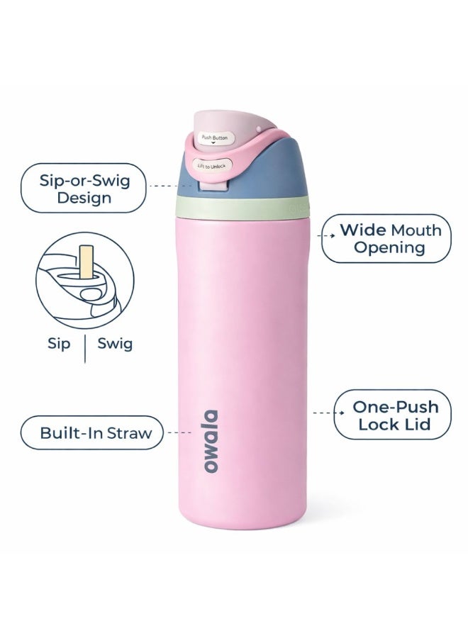 زجاجة مياه أوالا من الفولاذ المقاوم للصدأ، مزودة بماصة بلاستيكية وفولاذية، وغطاء مانع للتسرب بفتحة واسعة، تصميم سهل الفتح بضغطة واحدة، زجاجة رياضية وسفر قابلة لإعادة الاستخدام، سعة 800 مل، لون وردي - Image 3