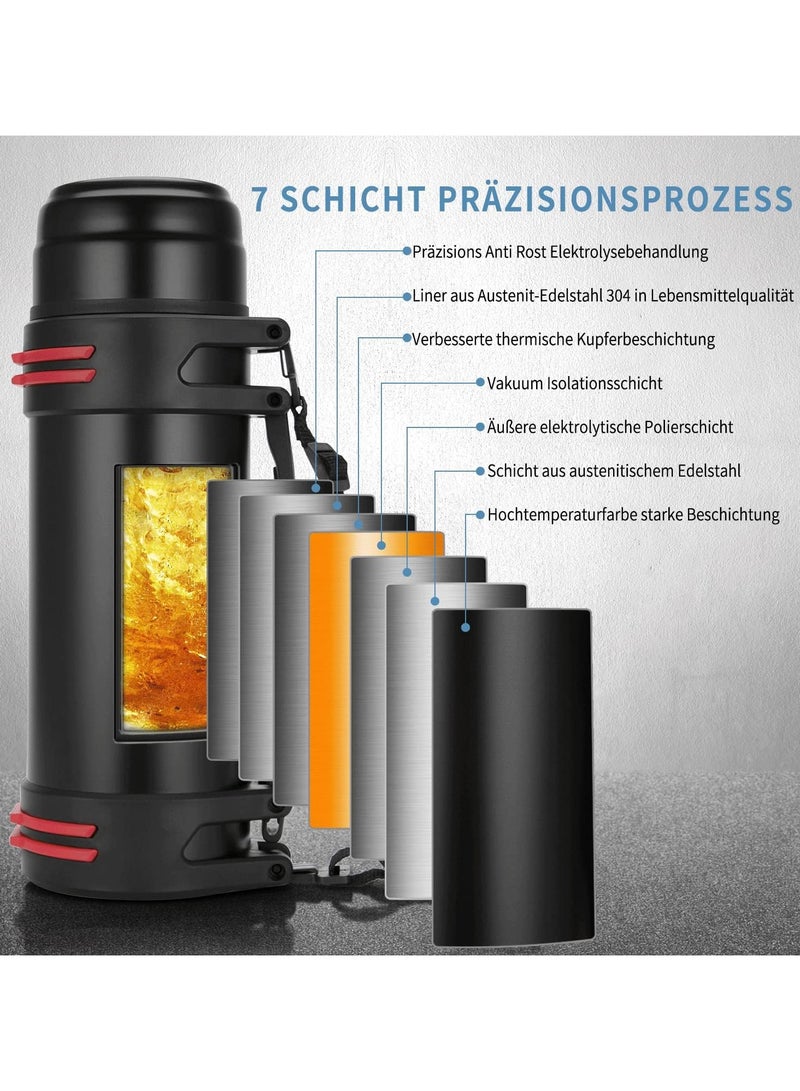 موندا ترمس كبير بسعة 2000 مل، زجاجة مياه من الفولاذ المقاوم للصدأ، غلاية سفر ساخنة وباردة، ترمس للشاي والقهوة، مناسب للاستخدام في الهواء الطلق لمدة 48 ساعة، يحافظ على الدفء والبرودة للعائلة والأنشطة الخارجية - Image 3