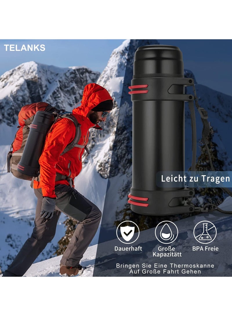 موندا ترمس كبير بسعة 2000 مل، زجاجة مياه من الفولاذ المقاوم للصدأ، غلاية سفر ساخنة وباردة، ترمس للشاي والقهوة، مناسب للاستخدام في الهواء الطلق لمدة 48 ساعة، يحافظ على الدفء والبرودة للعائلة والأنشطة الخارجية - Image 4