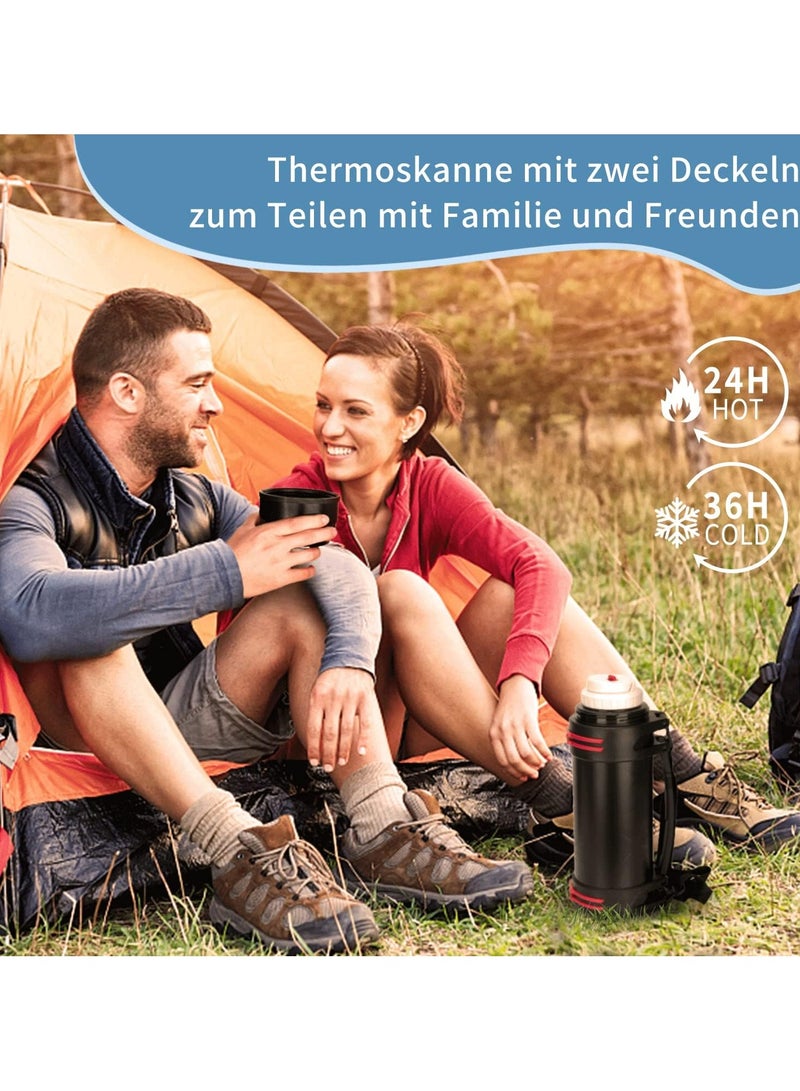 موندا ترمس كبير بسعة 2000 مل، زجاجة مياه من الفولاذ المقاوم للصدأ، غلاية سفر ساخنة وباردة، ترمس للشاي والقهوة، مناسب للاستخدام في الهواء الطلق لمدة 48 ساعة، يحافظ على الدفء والبرودة للعائلة والأنشطة الخارجية - Image 2