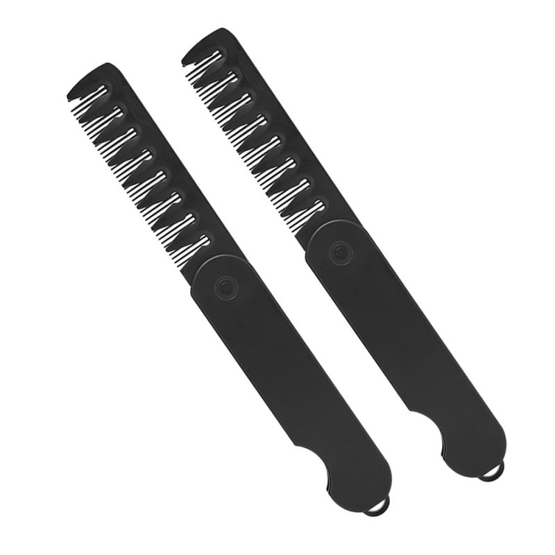 Portable Folding Hair Comb Set 2Pcs Wide Fine Tooth Travel Comb for Men Women - Image 2