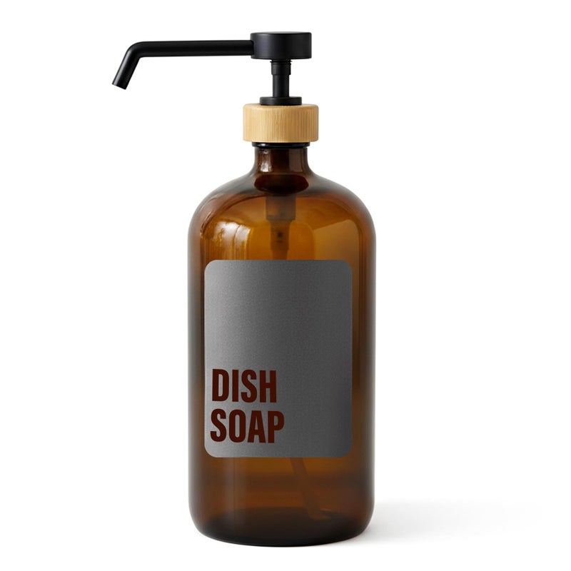 SAVVY & SORTED SAVVY SORTED Amber Glass Dish Soap Dispenser for Kitchen Sink 1 Liter Large Kitchen Soap Dispenser Set with Permanent Label Refillable Glass Bottle for Dish Washing Liquid 34 Fl Oz - Image 2