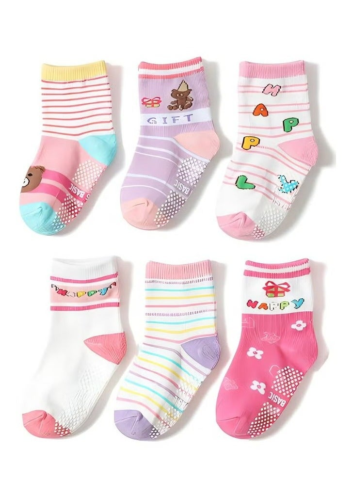 CMGTYYD. 12 زوجًا من جوارب الأطفال الصغار المانعة للانزلاق، جوارب أطفال بتصميم كرتوني، جوارب أطفال مانعة للانزلاق، جوارب قطنية بنعل مانع للانزلاق، جوارب أرضية بمقبض كاحل جورب لطيف للرضع الأولاد البنات - 3-5T - Image 2