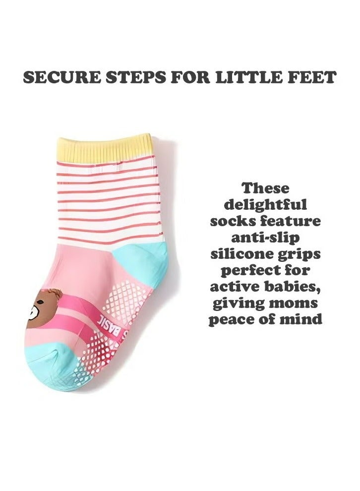 CMGTYYD. 12 زوجًا من جوارب الأطفال الصغار المانعة للانزلاق، جوارب أطفال بتصميم كرتوني، جوارب أطفال مانعة للانزلاق، جوارب قطنية بنعل مانع للانزلاق، جوارب أرضية بمقبض كاحل جورب لطيف للرضع الأولاد البنات - 3-5T - Image 4
