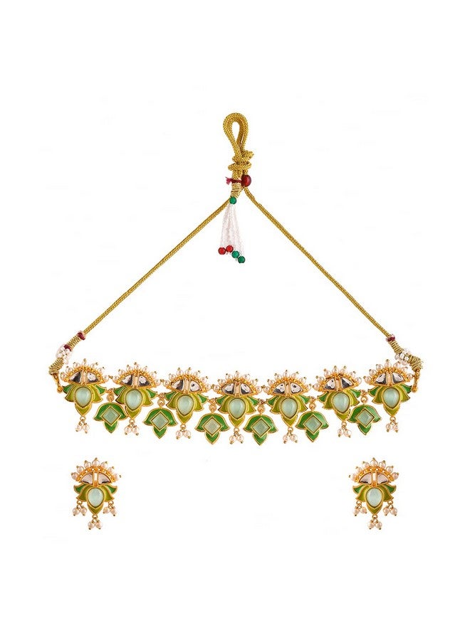 VOYLLA Forever More Green Stones and Pearls Enamelled Jewellery Set - Image 1