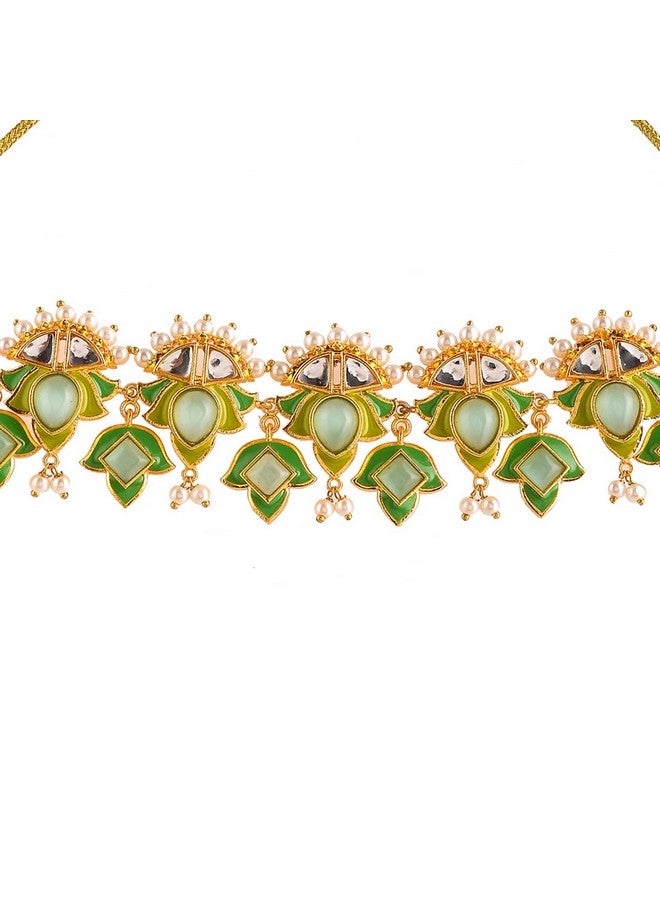 VOYLLA Forever More Green Stones and Pearls Enamelled Jewellery Set - Image 4