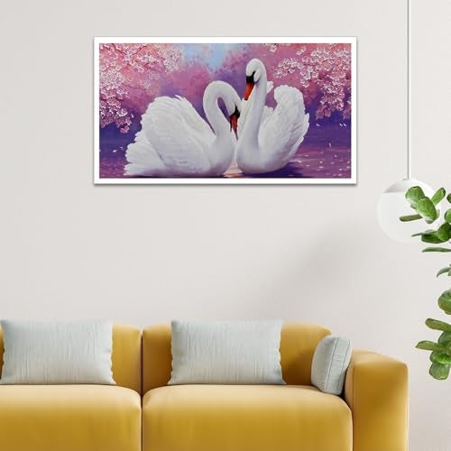 DEKORSTATION Swan Couple Canvas Wall Painting for Home and Office Décor|Swan Painting Vastu|Painting for Wall Decoration|Swan Couple Painting|Swan Painting with Frame|Size: 12x24 Inch (FF_82DS) - Image 1