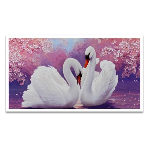 DEKORSTATION Swan Couple Canvas Wall Painting for Home and Office Décor|Swan Painting Vastu|Painting for Wall Decoration|Swan Couple Painting|Swan Painting with Frame|Size: 12x24 Inch (FF_82DS) - Image 2