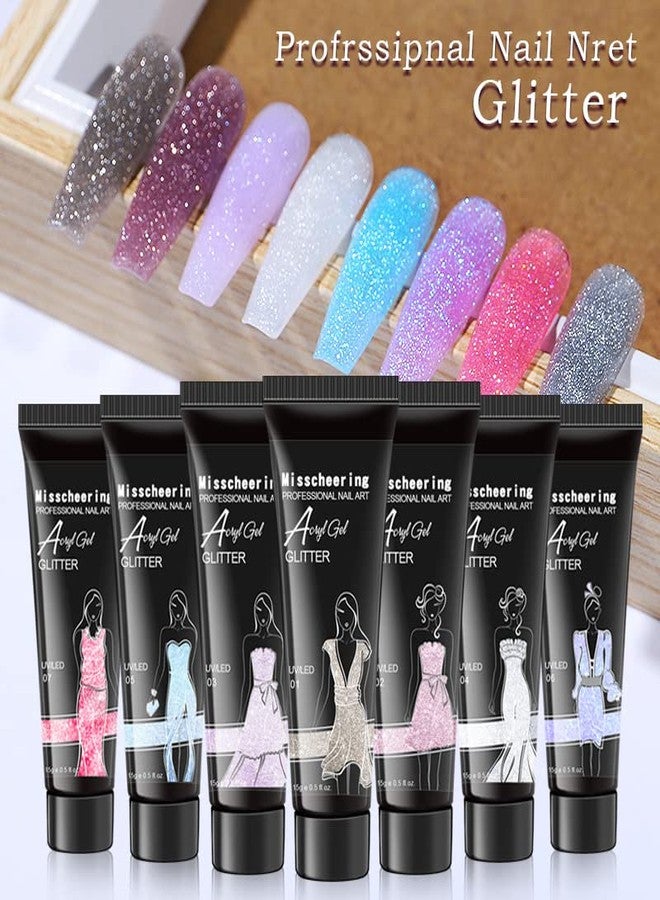 RoseFlower Pearl Glitter Poly Nail Gel Set 8 Colors Poly Nail Extension Gel Kit Builder Nails Enhancement Gel for Beginner Professional French Art Design Salon DIY at Home #2 - Image 3