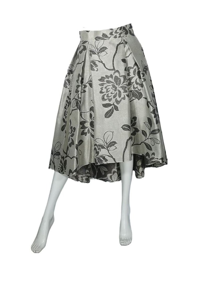 Sana'a Kayum - Champagne With Black Floral Jacquard Box Pleated Skirts - Image 1