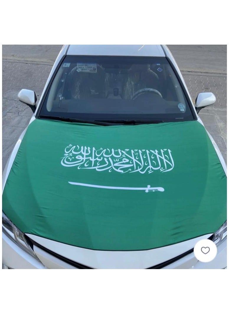 لعبة مرح  - علم سيارة علم السعودية على السيارة قماش سهل التركيب مطاط لغطاء كبوت السيارة لليوم الوطني السعودي حجم كبير مناسب لجميع السيارات - Image 1