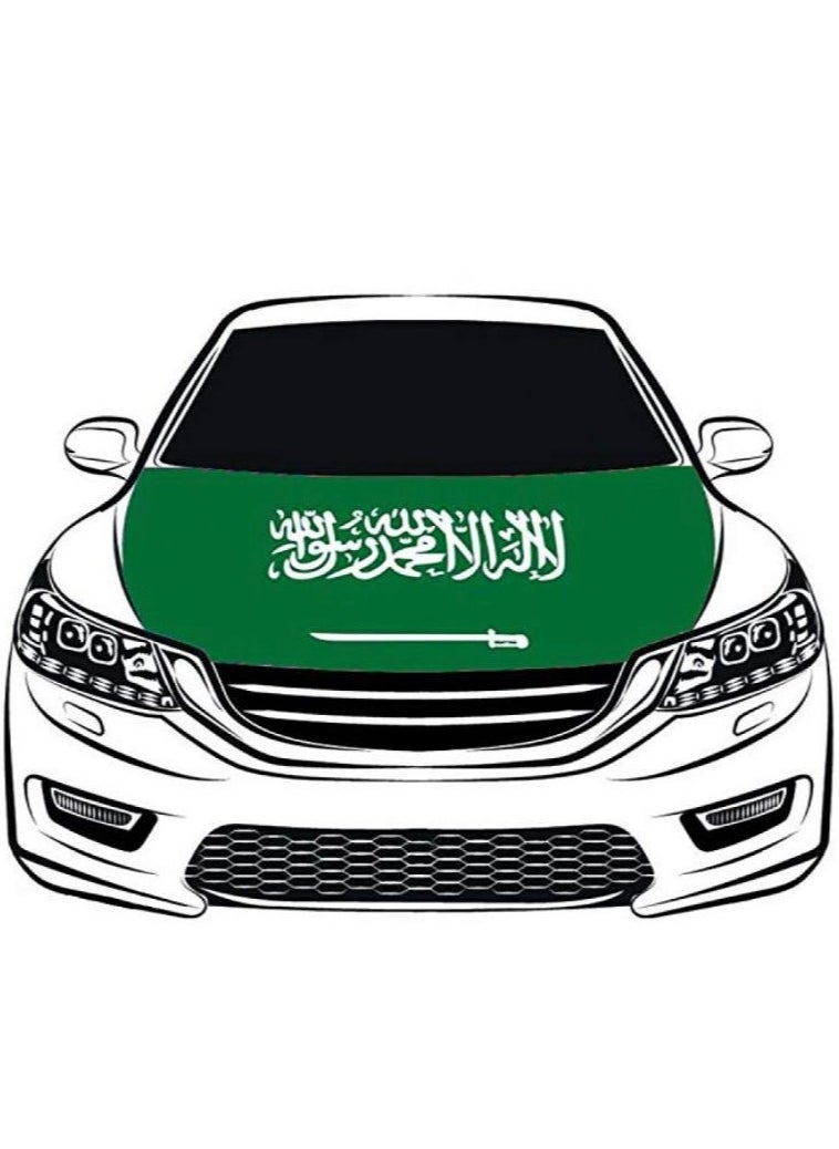 لعبة مرح  - علم سيارة علم السعودية على السيارة قماش سهل التركيب مطاط لغطاء كبوت السيارة لليوم الوطني السعودي حجم كبير مناسب لجميع السيارات - Image 1