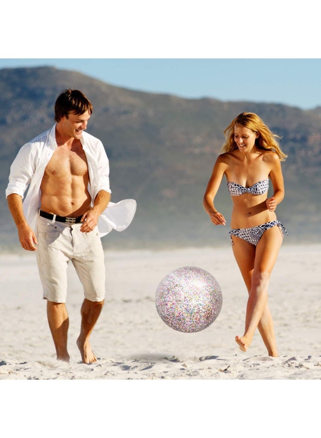 طقم كرات شاطئ لامعة من 4 قطع – كرات شاطئ مع لمعة للمناسبات الصيفية وحفلات حمامات السباحة – 3 كرات بحجم 16 بوصة + 1 كرة بحجم 24 بوصة - Image 3